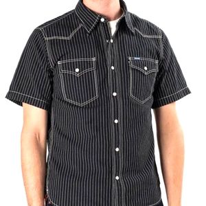 Iron Heart IHSH-146 Selvedge 7oz Western Shirt in Pinstripes / Chambray